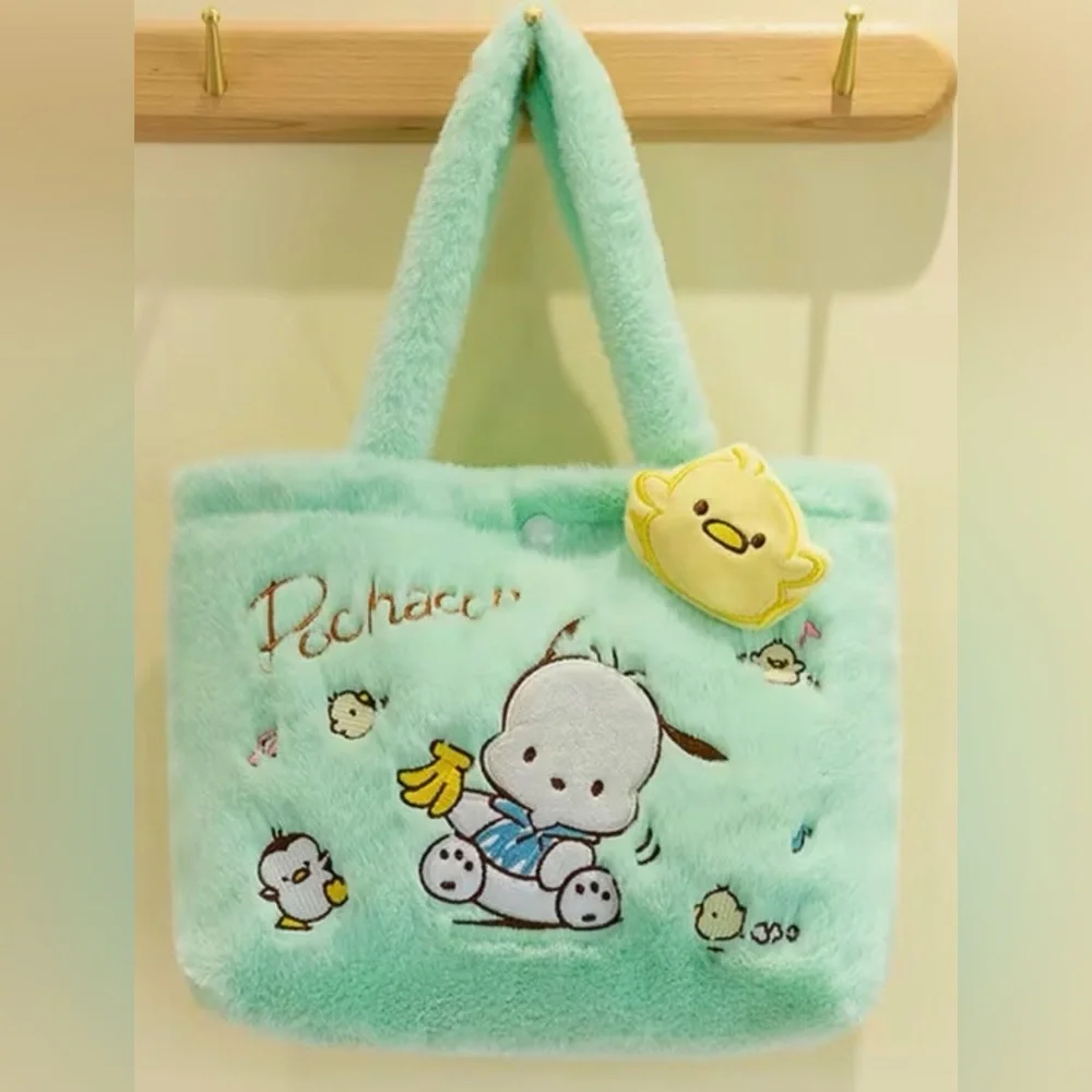💚Sanrio Pochacco Green Plush Tote Bag with snap closure and 20+ Accessories